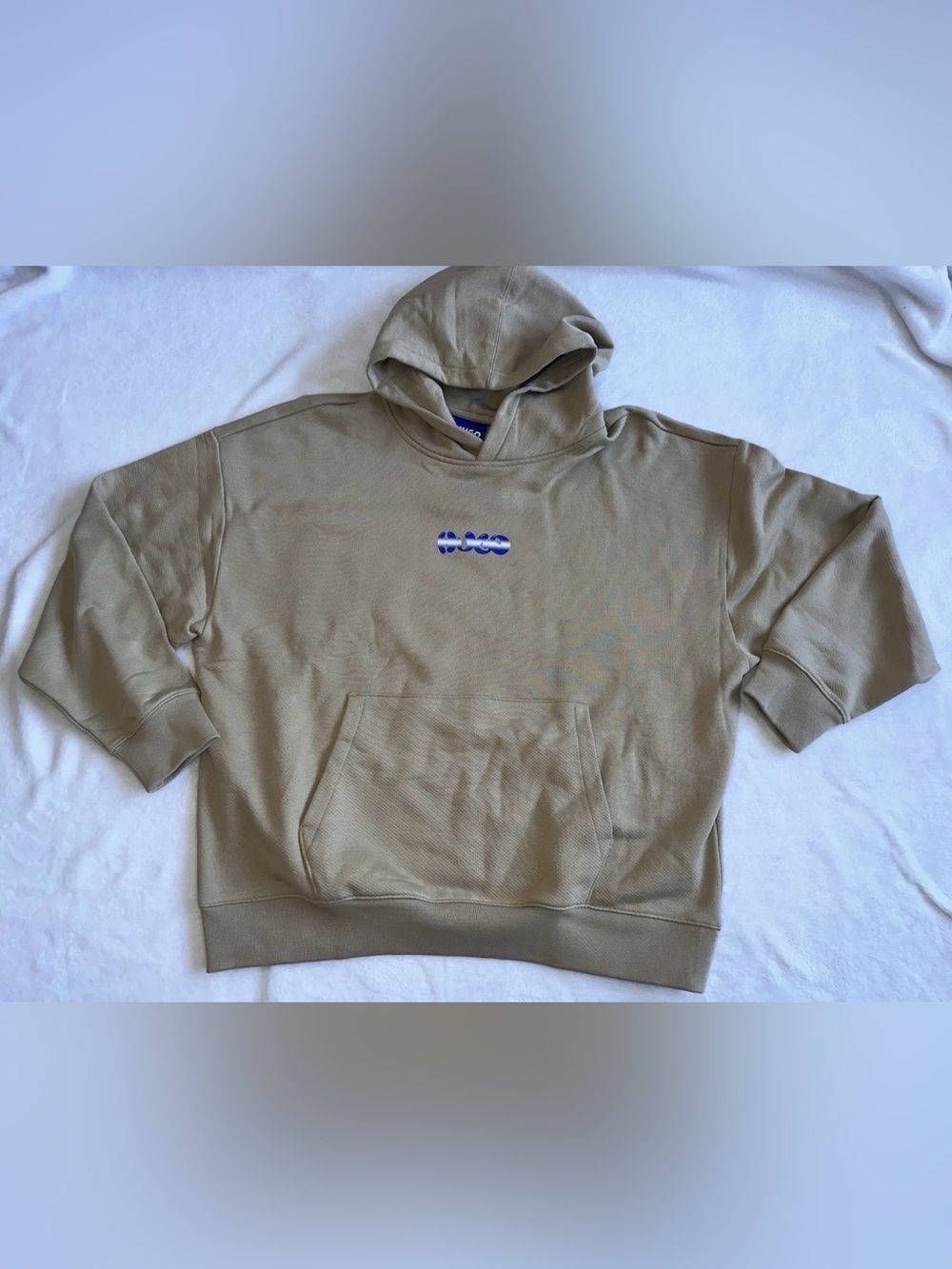 Hugo Boss Pullover Hoodie Mens Sz XXL Beige Logo Cotton Sweatshirt Graphic NWT